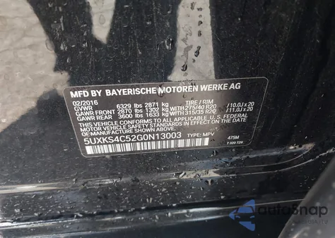 2016 BMW X5 xDrive35D z USA, uszkodzony, nr VIN 5UXKS4C52G0N13003